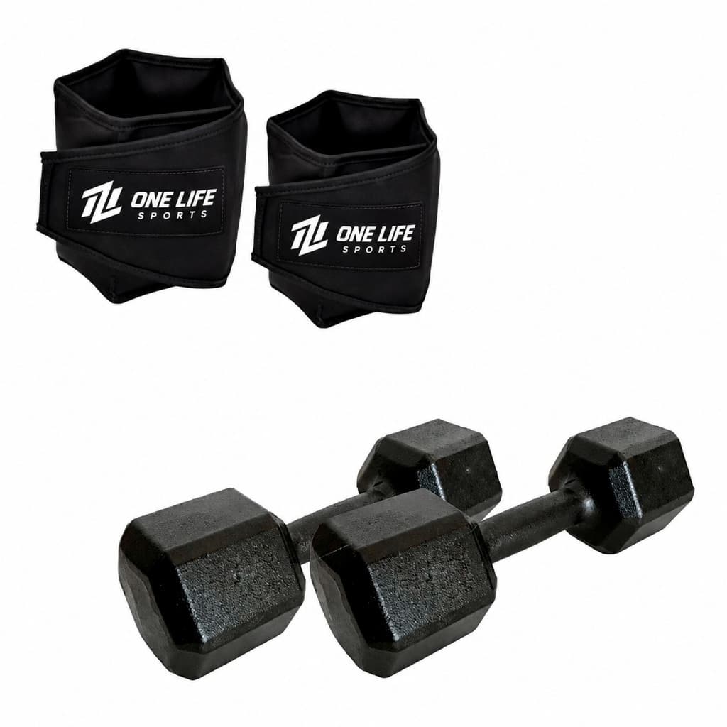 Kit Academia com Par de Halteres Sextavados 1kg e Caneleiras 1kg para Exercícios de Braços e Pernas em Casa
