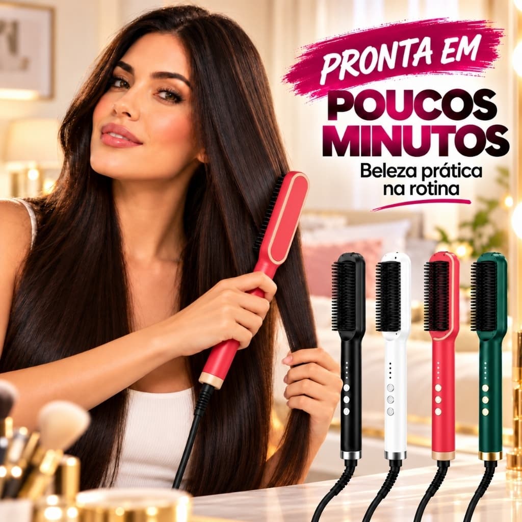 Escova Alisadora De Cabelo Elétrica 5 em 1 Bivolt - Pente Modelador Secadora Anti-Frizz Profissional