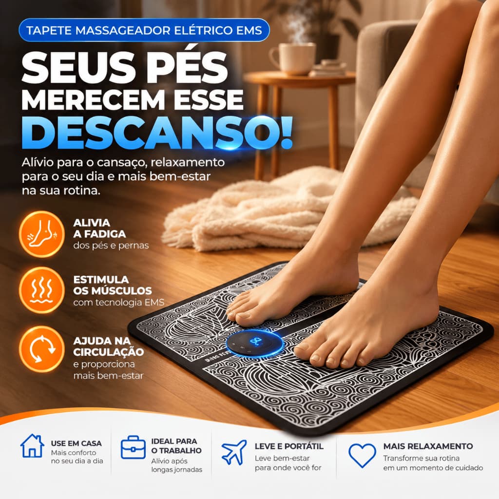 Tapete Massageador Elétrico Para Pés EMS Bivolt Massageador de Pernas e Relaxamento Muscular