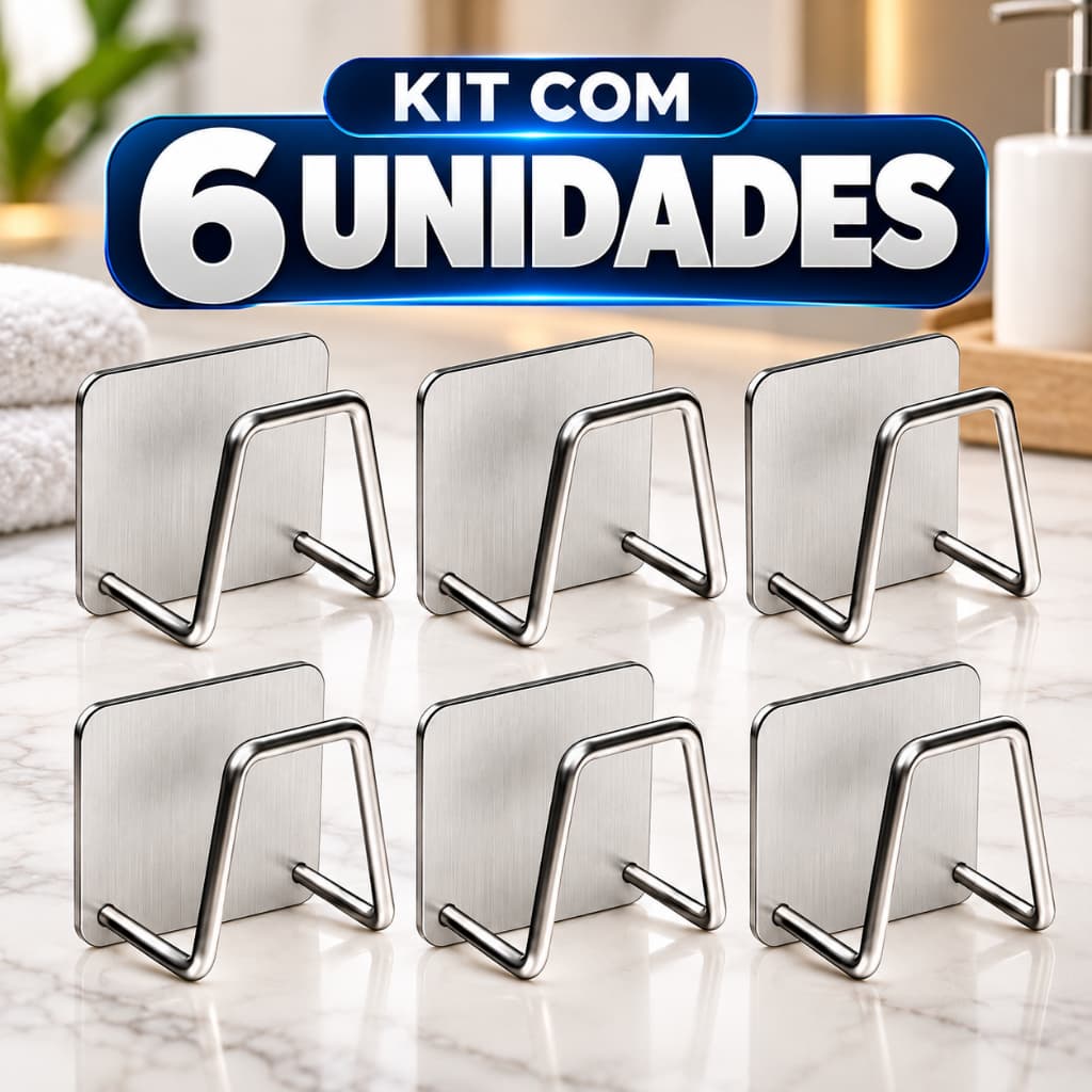 Kit 6 Suporte Porta Esponja inoxidável Bucha Pia Prateleira de Cozinha Parede Multiuso