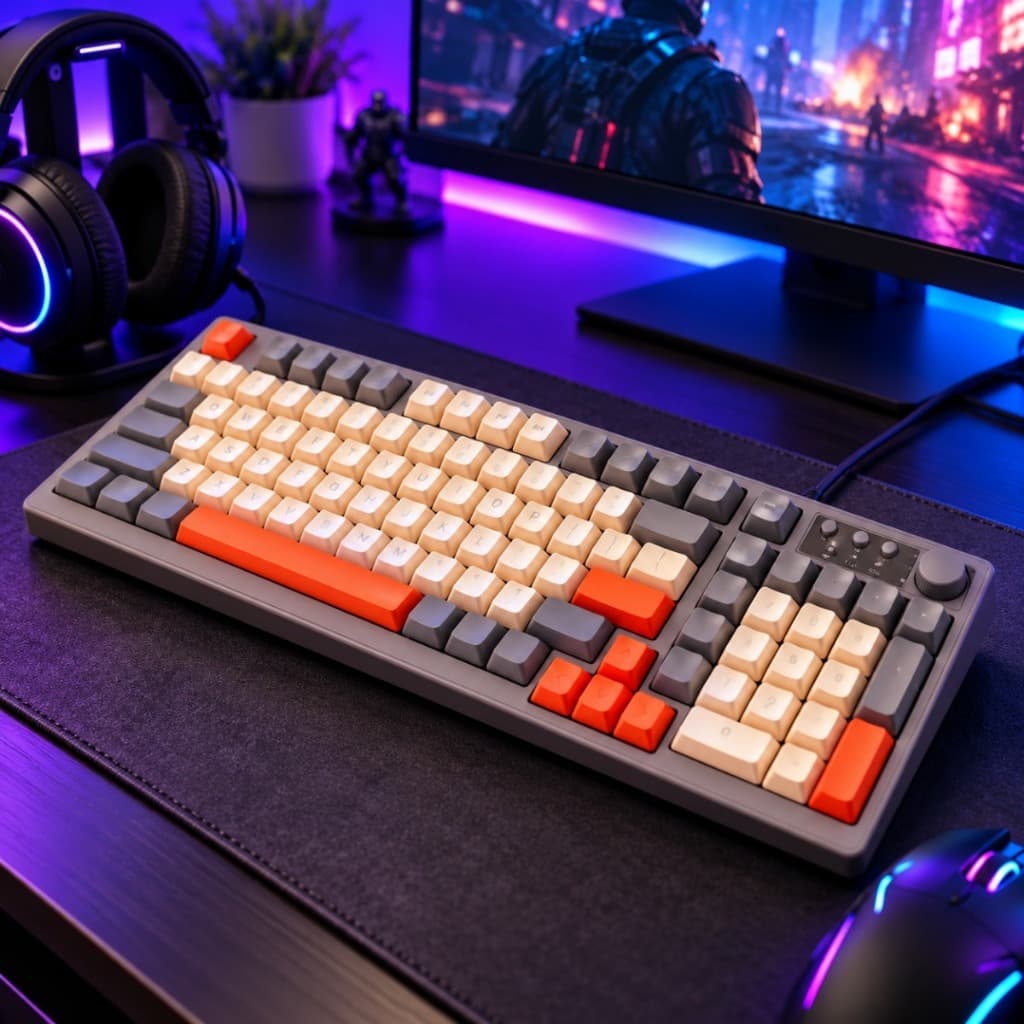 Teclado Gamer K98 98 Teclas LED Colorido Silencioso USB Com Fio Controle de Volume Setup Gamer PC Notebook