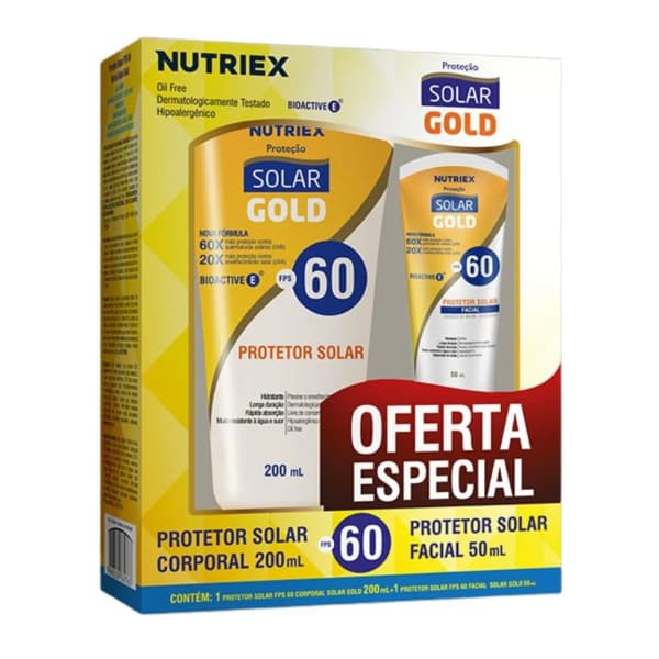 KIT Protetor Solar FPS 60 - Solar Gold | Protetor Solar Corporal 200ml + facial 50ml