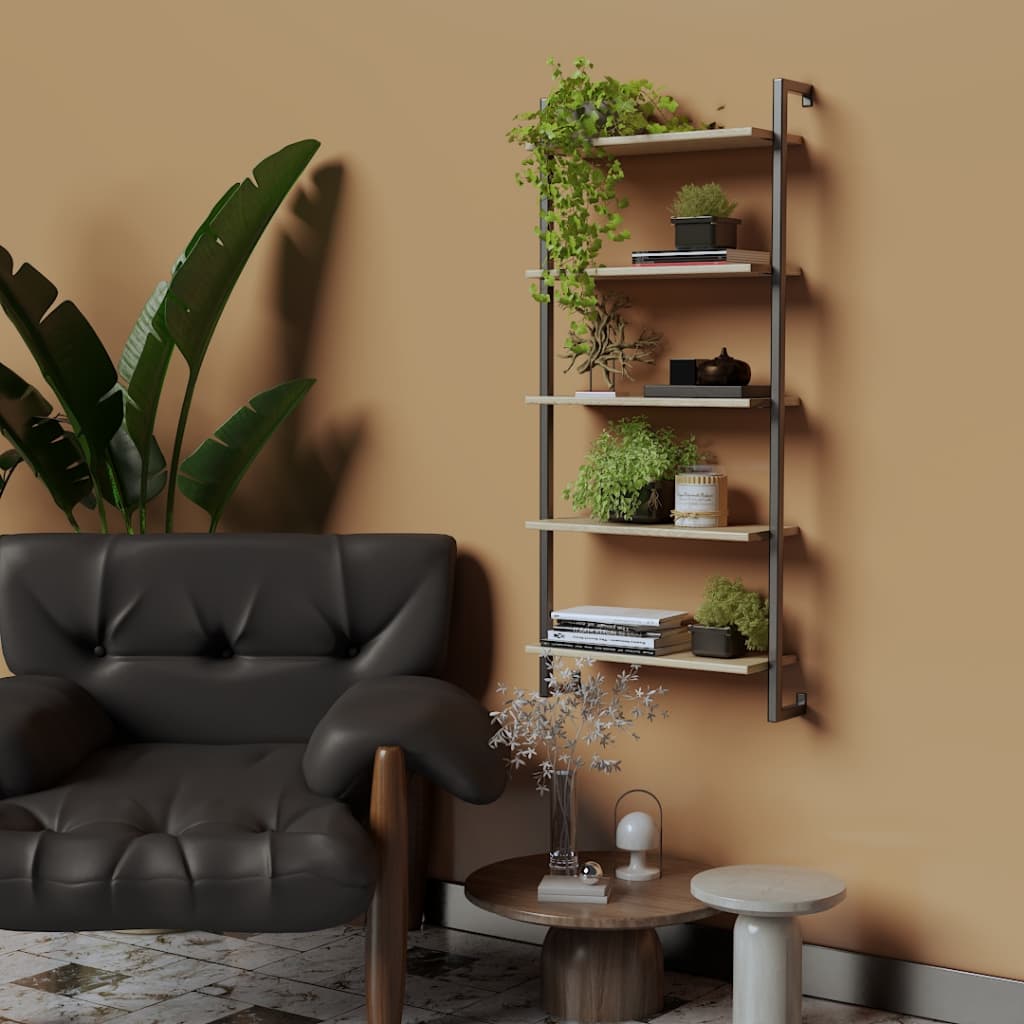 Prateleira Industrial Parede Estilo Loft com Suporte Metalon Preto e Madeira Decorativa Moderna Elegante Oferta