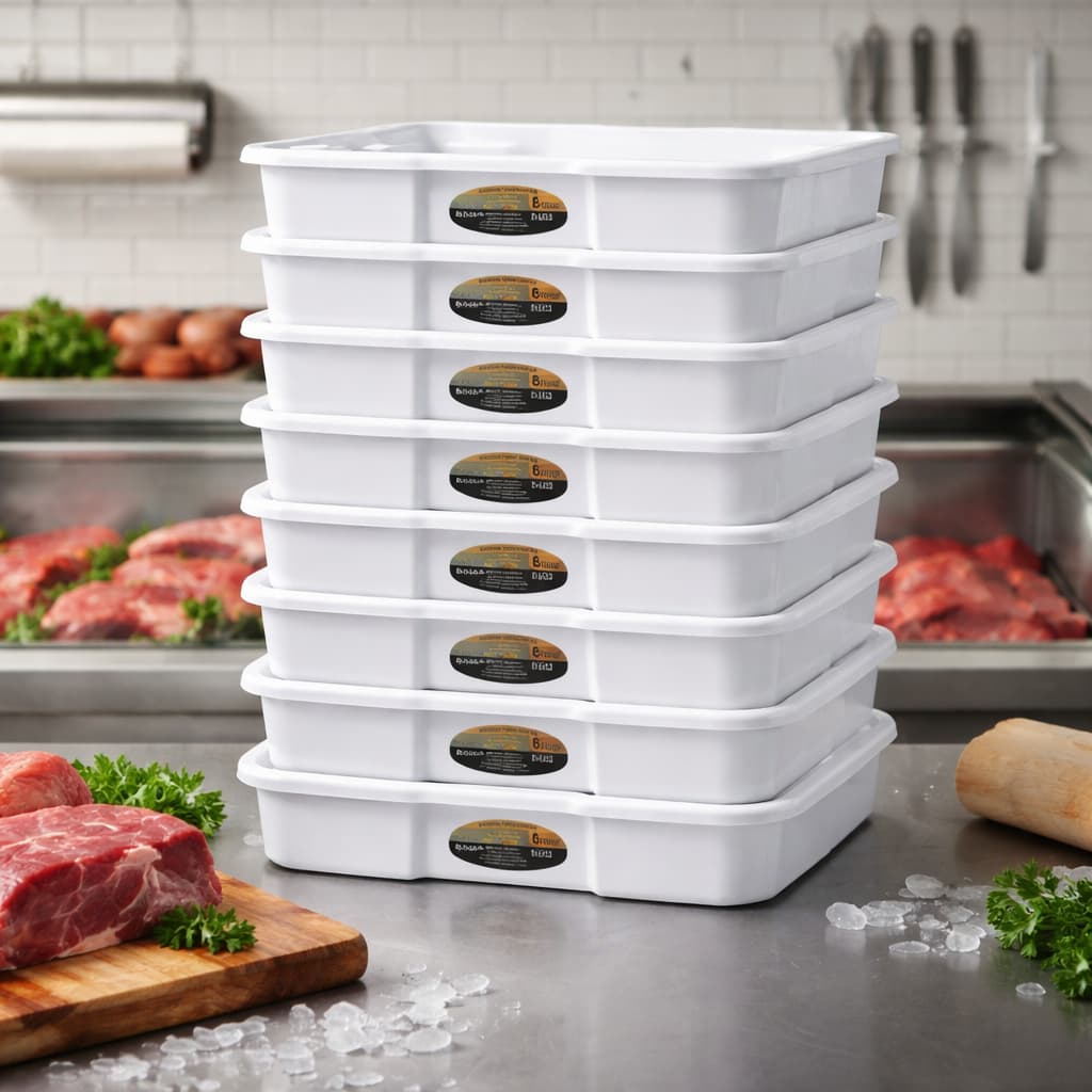 Kit 10 Bandeja Plastica Empilhavel Açougue Branca 6L Caixa Organizadora Plástica Retangular Multiuso