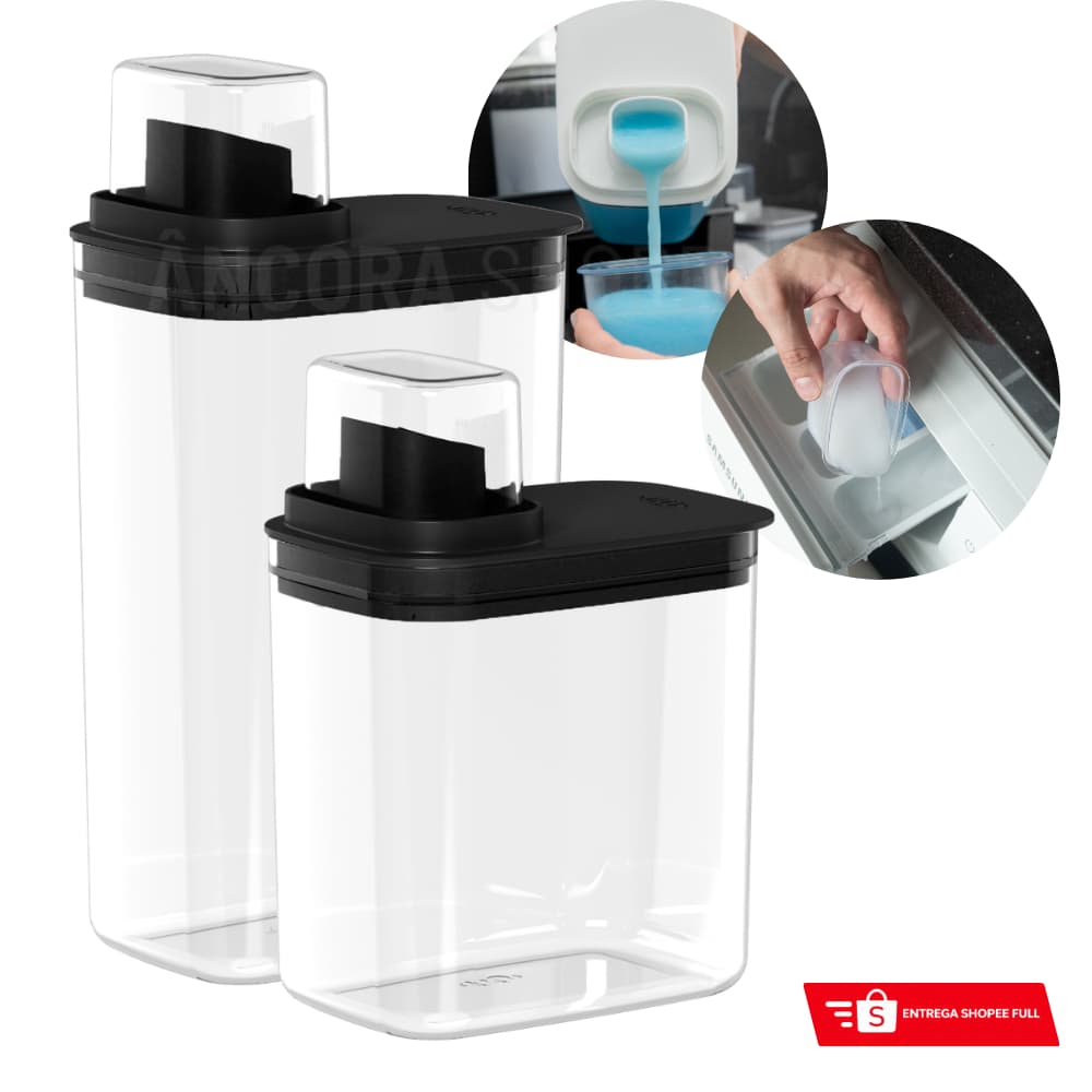 Organizador de Lavanderia 1,5L + 2,3 Litros Porta Amaciante Sabonete Sabão em Pó Liquido Alvejante