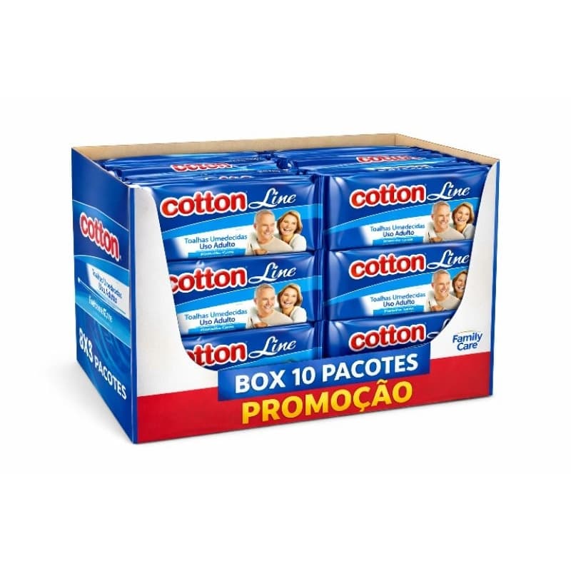 Kit 10 Toalhas Umedecidas Uso Adulto Cotton Line – 400 Toalhas Total – Higiene Diária Sem Álcool