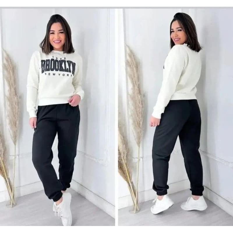 Conjunto de Moletom Feminino Brooklyn – Blusa e Calça Confortáveis, Tecido Macio e Quentinho