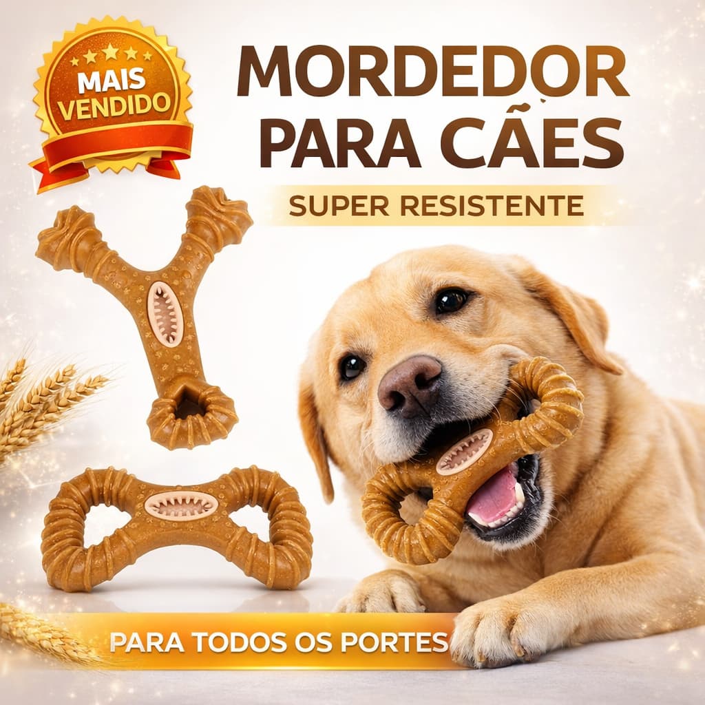 Mordedor Cachorro Osso Maciço Resistente Aroma Bacon Fibra de Trigo Brinquedo Pet Interativo