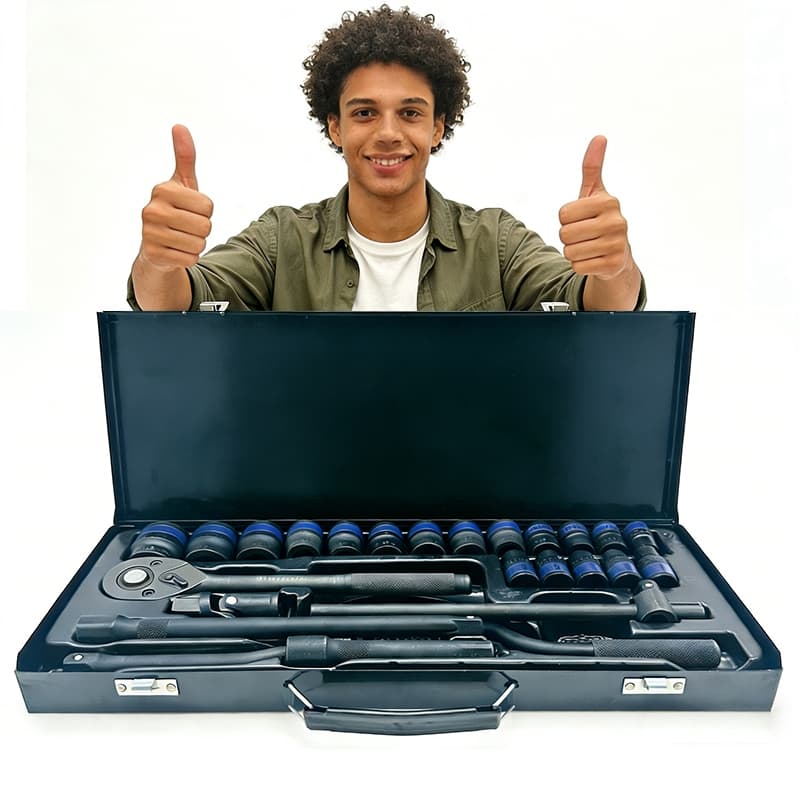 Jogo de Chave de Catraca Cr-V Soquetes Profissional 1/2‘’- Kit Automotivo Completo Para Mecânicos Em Caixa de Metal