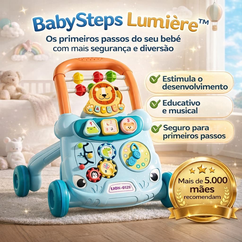 Andador Infantil Educativo Musical BabySteps Lumière™ Brinquedo Interativo Primeiros Passos Desenvolvimento Motor Bebê