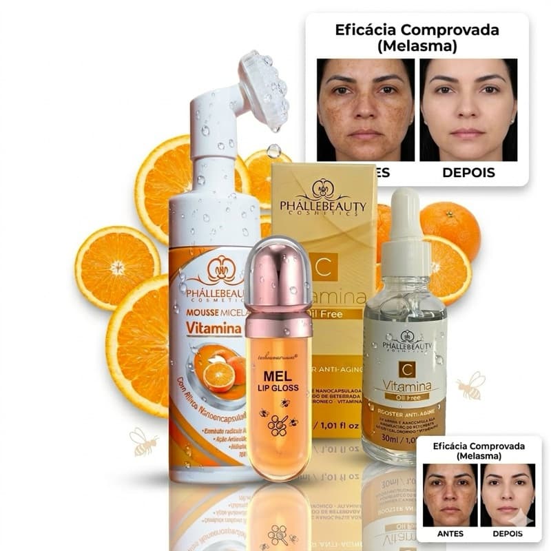 Kit Skincare Vitamina C PhalleBeauty Limpeza Facial Anti- Idade Melasma