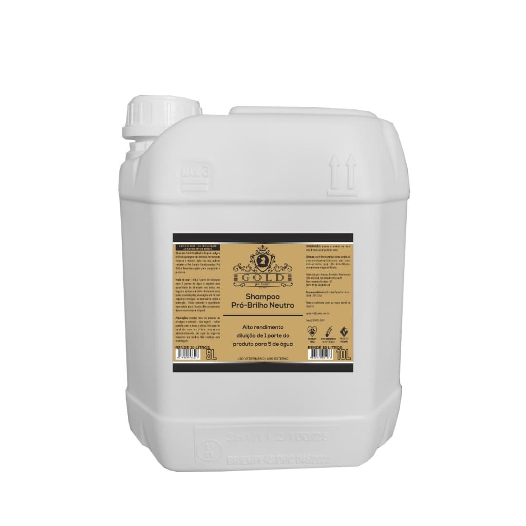 Shampoo Profissional (Rende 30 litros)Pró Brilho Neutro Para Cães e Gatos 5L Linha Gold