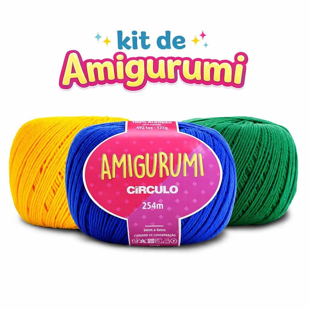 Kit 3 Fio Amigurumi Círculo 125g 254m – 100% Algodão para Crochê, Tricô e Artesanato