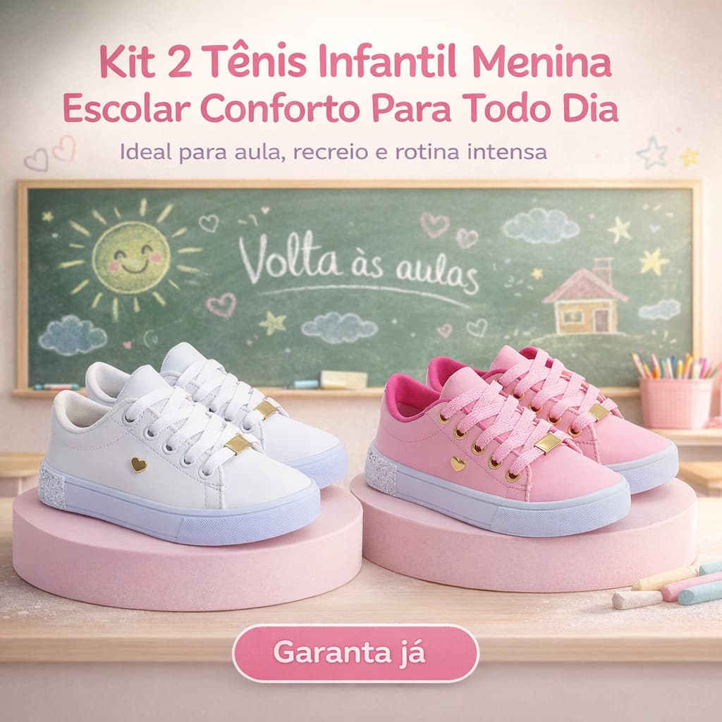 Kit 2 Tênis Infantil Escolar Menina | Confortável e Leve Ideal Para o Recreio 25 - 36  | GARANTA JÁ