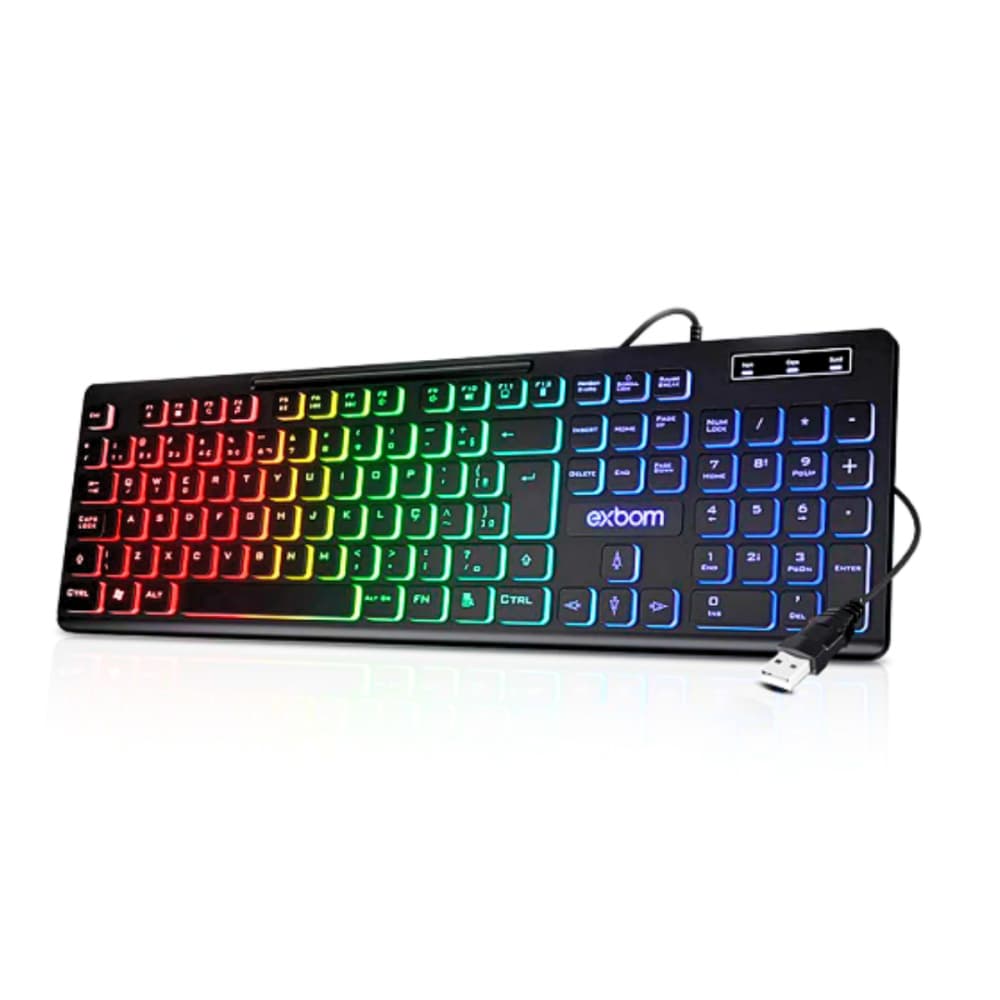 Teclado Gamer Led Rgb Semi Mecânico Abnt2 Usb Exbom BK-155C