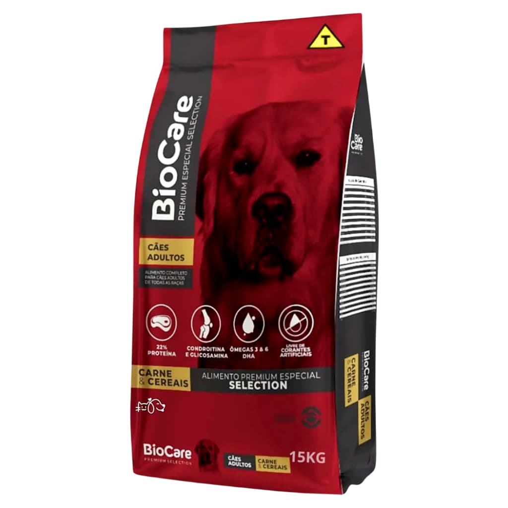 Ração para Cachorro Adulto BioCare Premium Especial Selection Carne e Cereais Rica em Proteinas 15kg