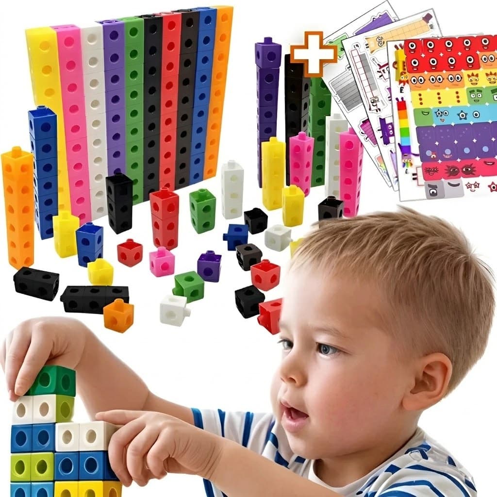 Brinquedo educativo Numberblocks Cubos Matemáticos Didáticos 100 Peças + 2 Cartelas de Adesivos