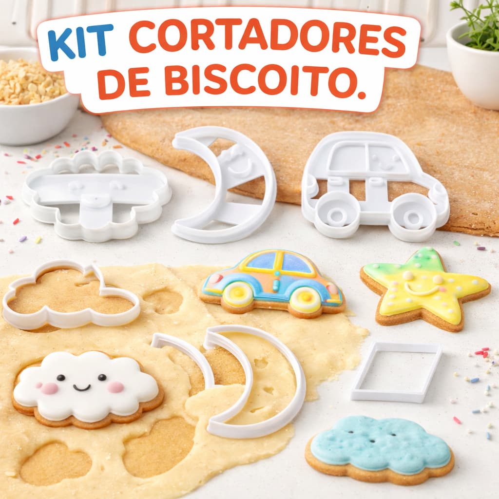 Kit Cortadores de Biscoito 9 Peças Formas Infantil Massas Fondant Pasta Americana Massinha Modelar Doces