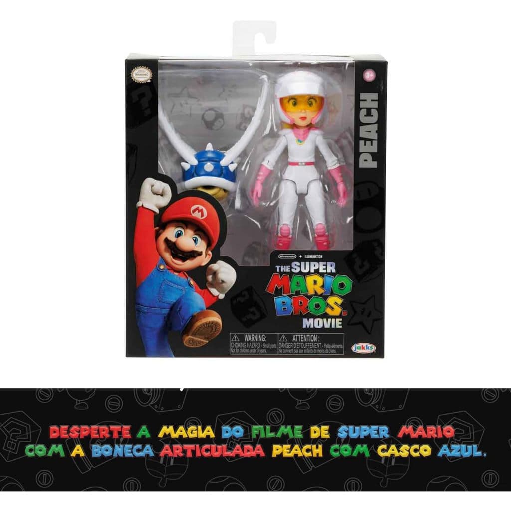 Boneca Articulada Peach C/ Casco Azul 4266 Super Mario Sunny - Super Mario Filme