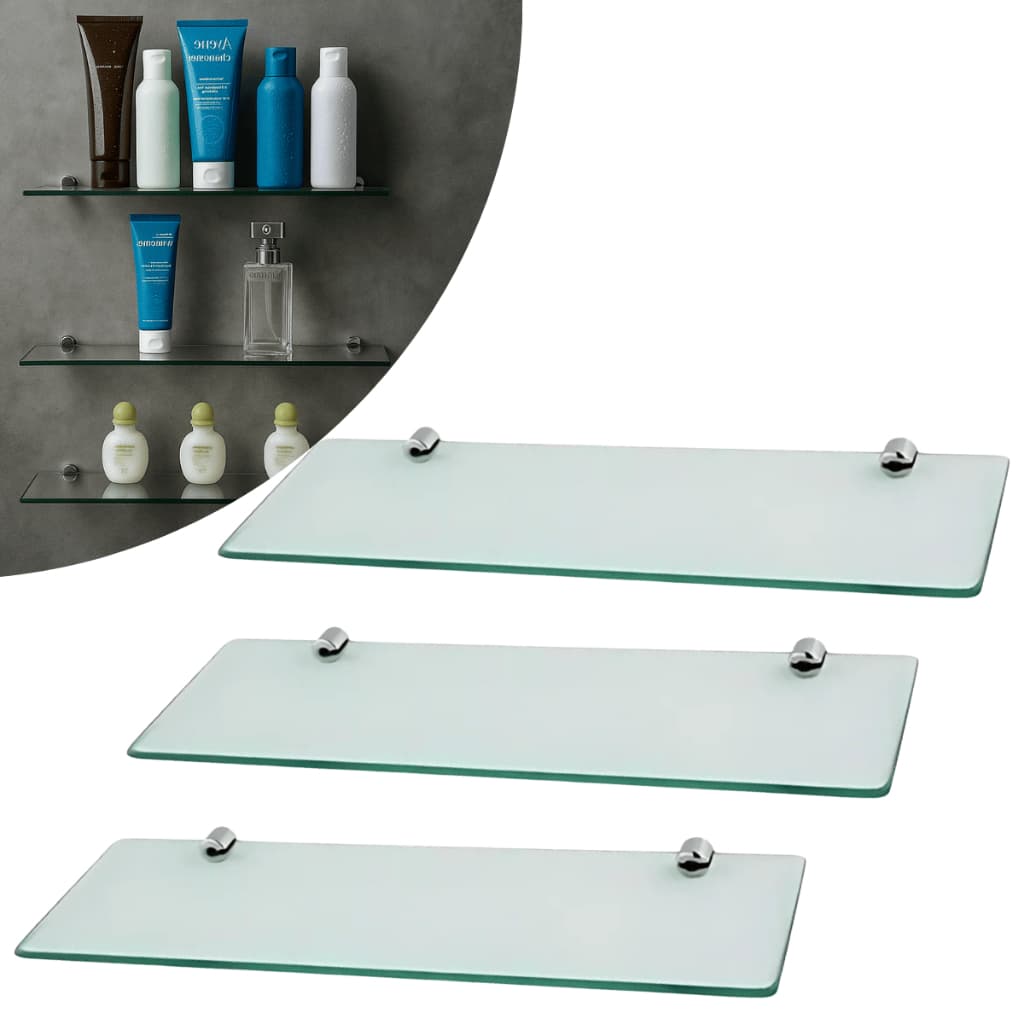 Kit 03 Prateleiras Shampoo Vidro 6mm 30x10cm Banheiro Cozinha Lavanderia Decoração Organização