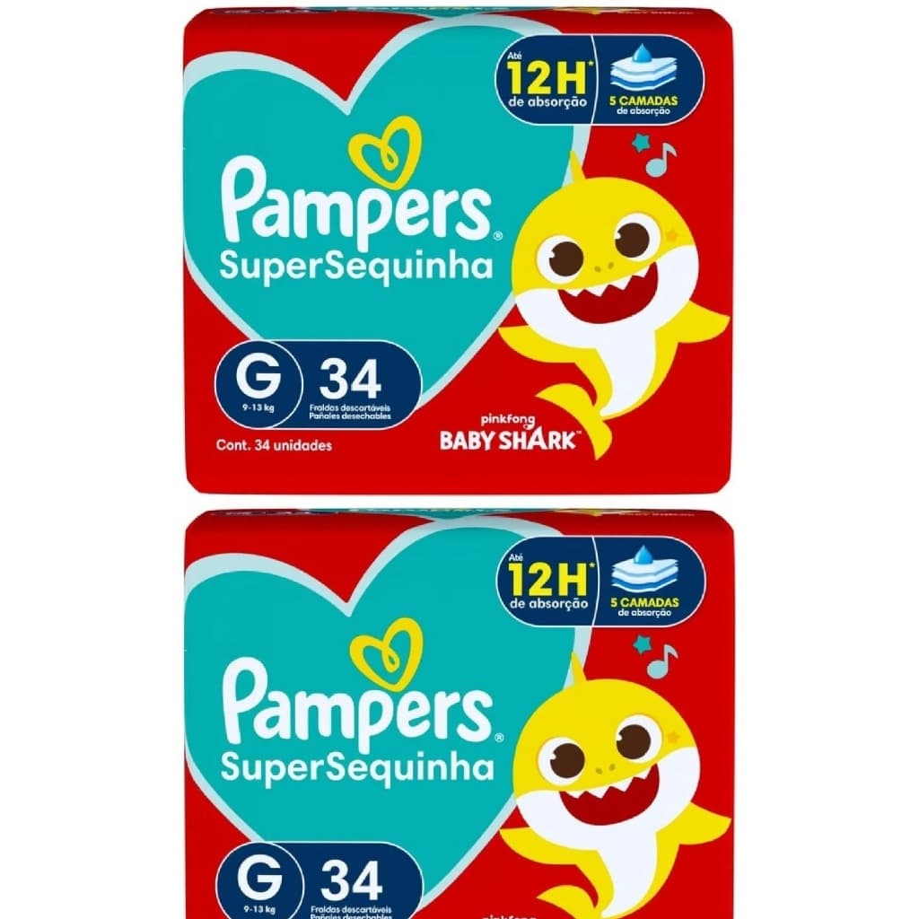 2ptes Fralda Pampers Supersequinha G 34 unidades cada