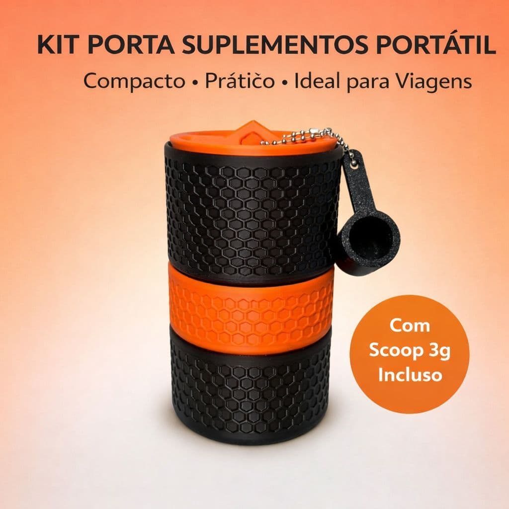 Kit Porta Suplementos Whey Creatina Pre Treino Portátil Multi Compartimentos Academia CrossFit Hyrox Viagem
