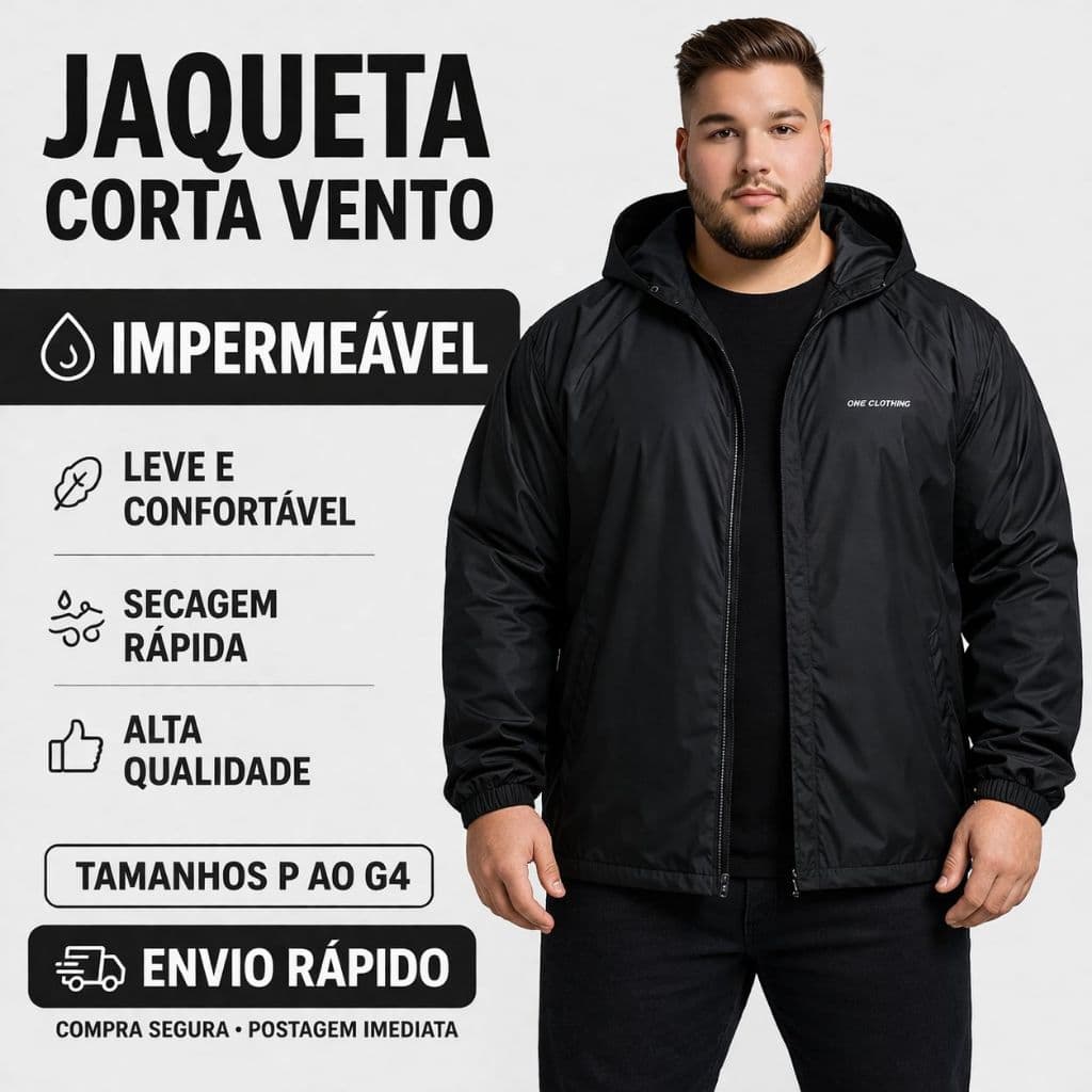 Jaqueta Corta Vento Plus Size Masculina Chief Com Capuz  Repelente a Água P ao G4