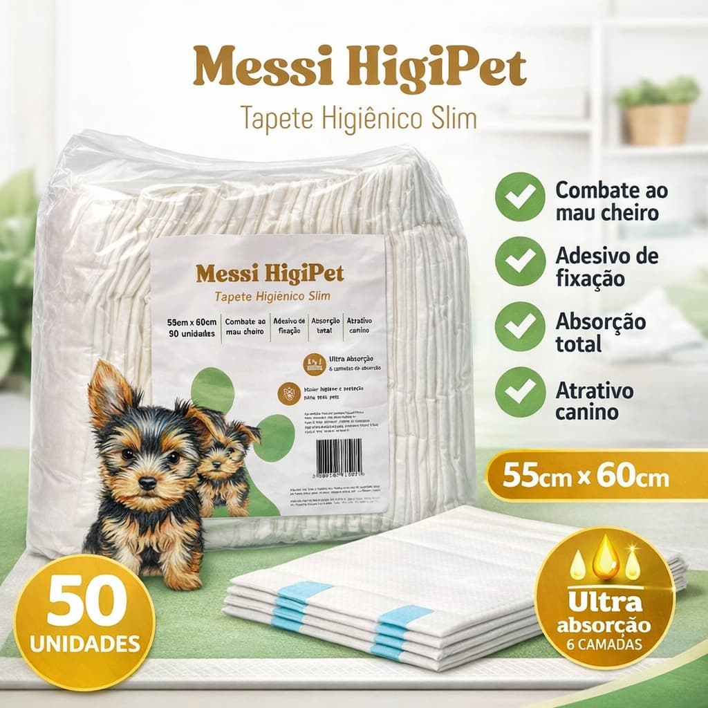 Tapete Higiênico Descartável para Cachorro 10/30/50 Unidades 55x60 cm - Fralda Pet Xixi Cão Pequeno