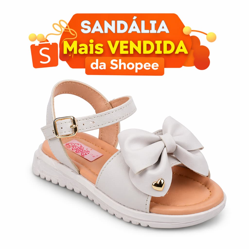 Sandália Infantil Menina Casual Luxo Com Laço Coração Super Confortável Qualidade 20 ao 27 Promoção