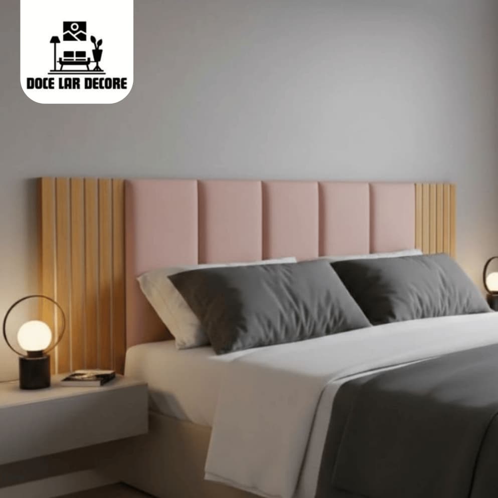 Kit Cabeceira Modular + Painel Ripado MDF Cama Box Casal King Queen Estofada Premium
