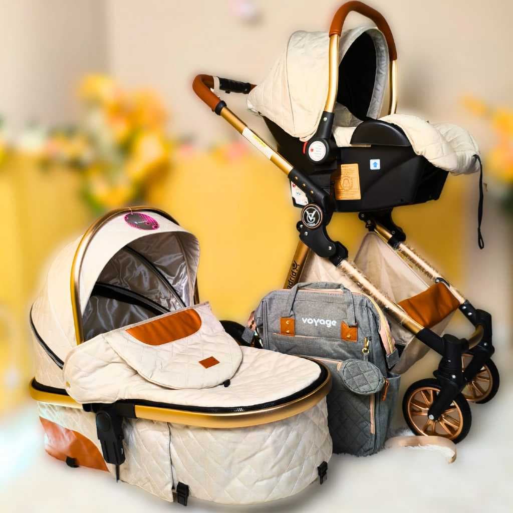 Kit Carrinho de bebê com Bebê Conforto e Base isofix, europeu Luxo + Bolsa, amortecedores , até 35kg