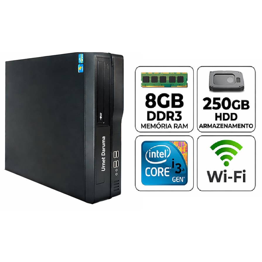 Computador Desktop Core i3 de 2ª Intel 8gb ram Ddr3 Com 250gb HD Trabalho Estudo Cpu Torre