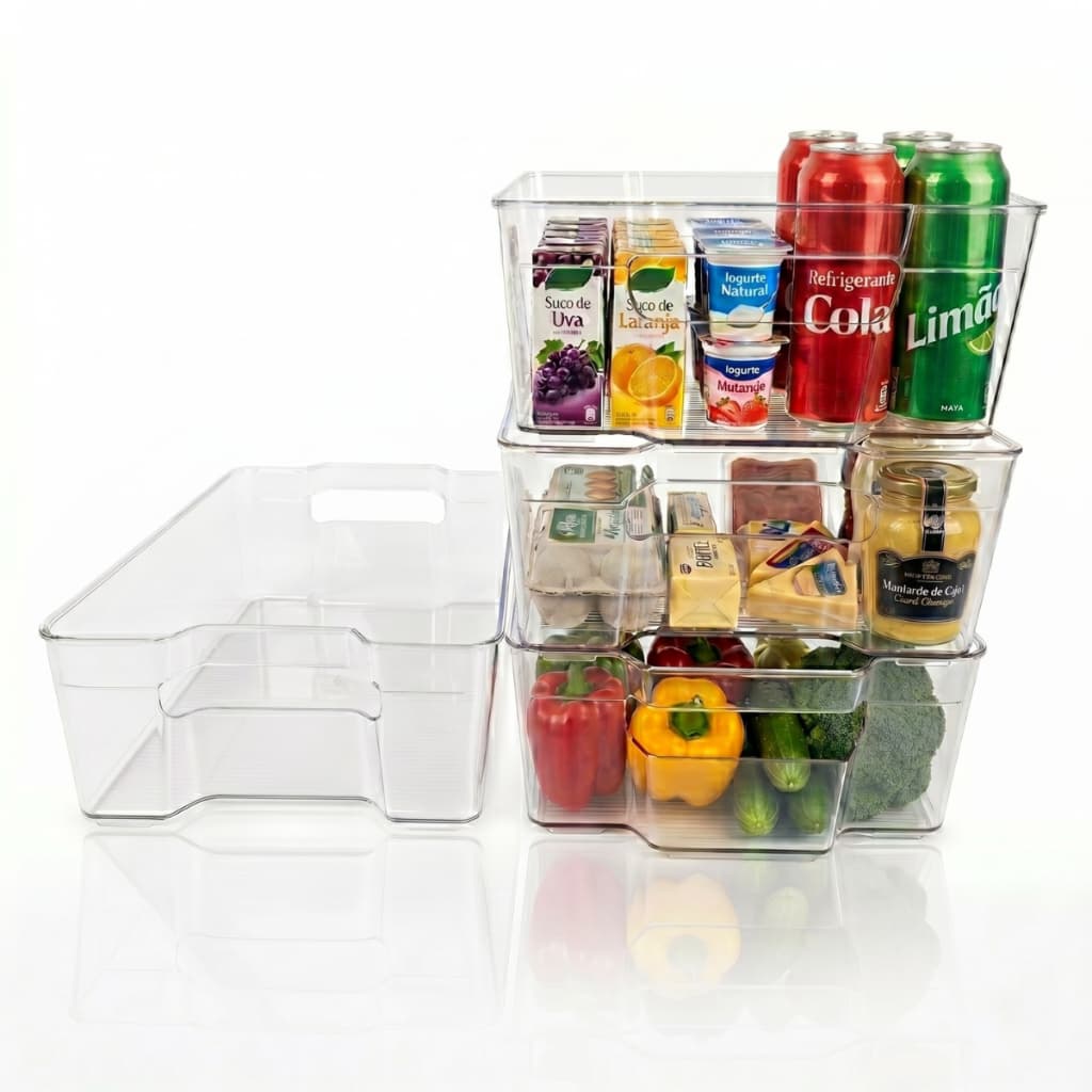 Kit com 4 Organizadores de Geladeira Armário Despensa Quarto Cozinha Empilhável Organizador Multiuso