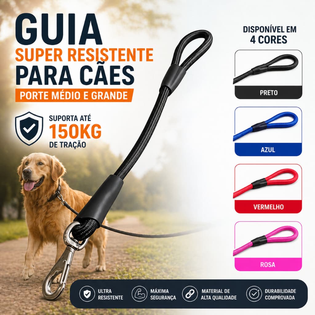 Guia Coleira Cães Medio Grande Porte Reforçada PitBull Rotweiller Peitoral Adestramento 3 Tamanhos