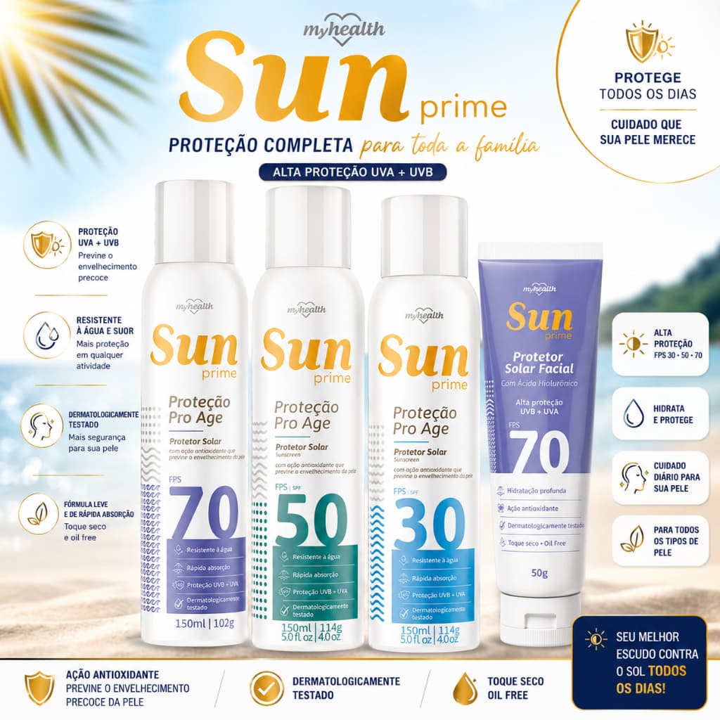 Protetor Solar Em Spray E Creme Facilidades Sun Prime FPS 30 50 70 Proteção Diária para Sua Pele