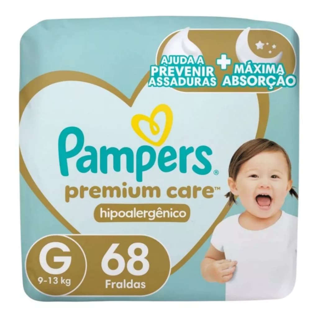 Fralda Pampers Premium Care Hipoalergênico Tamanho G com 68 Unidades