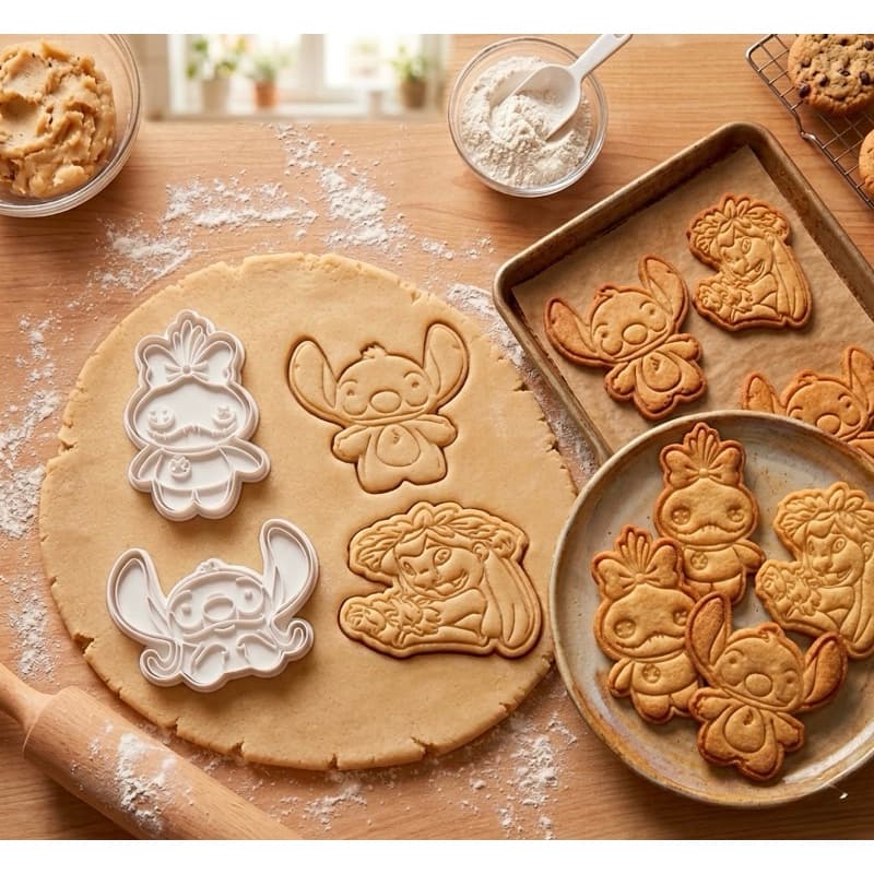 Kit Cortadores de Biscoito Stitch 4 Peças - Moldes para Cookies Massinha de Modelar Pasta Americana