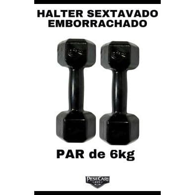 Par Halter Sextavado Emborrachado 6kg - Peso de academia Musculação Treino em Casa Funcional CrossFit