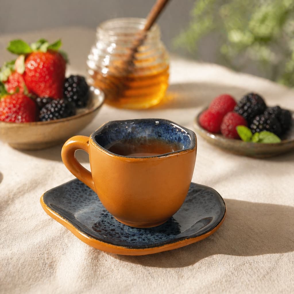 Xícara De Café 140ml Com Pires Cerâmica Orgânica Premium Design Sofisticado