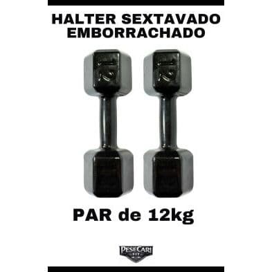 Par Halter Sextavado Emborrachado 12kg - Peso de academia Musculação Treino em Casa Funcional CrossF