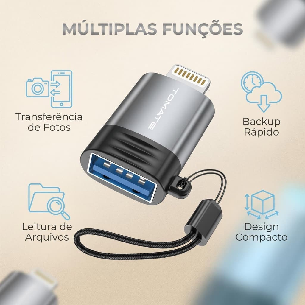 Adaptador USB OTG 3.0 Preto - Transferência Rápida e Compatível com iPhone/iOS MCB-060