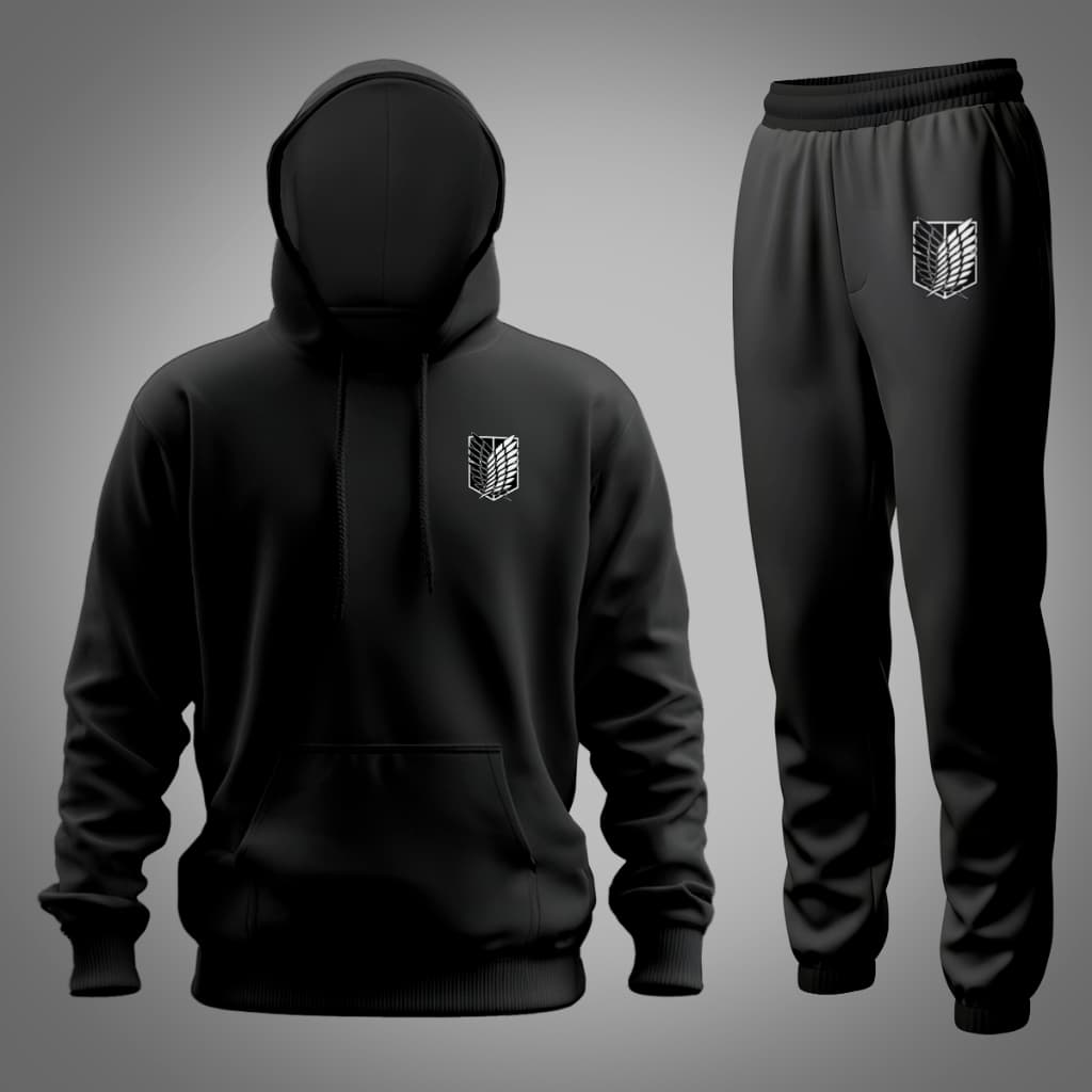 Conjunto Kit Adulto Moletom com Capuz Estampa Attack on Titan Anime Série Calça Moletom Confortável