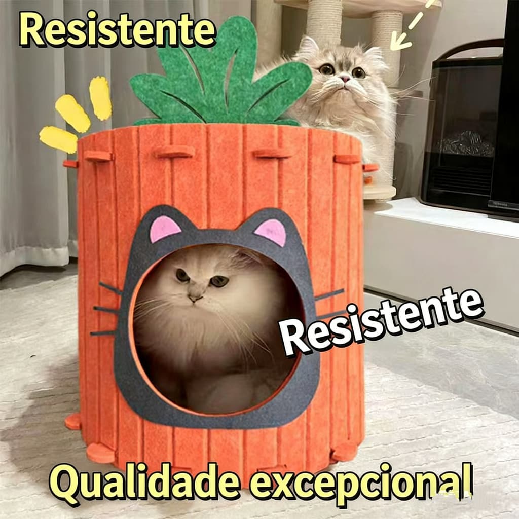 Casinha de Gato Cenoura em Feltro com Poste de Arranhar