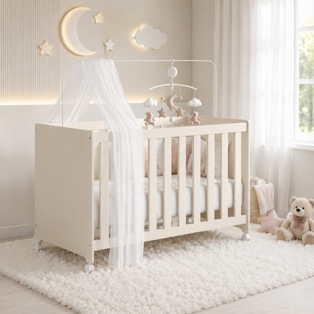 Mini Berço Americano Moisés Cama com Rodinhas e Mosquiteiro Berço Moderno Seguro para Bebê Premium
