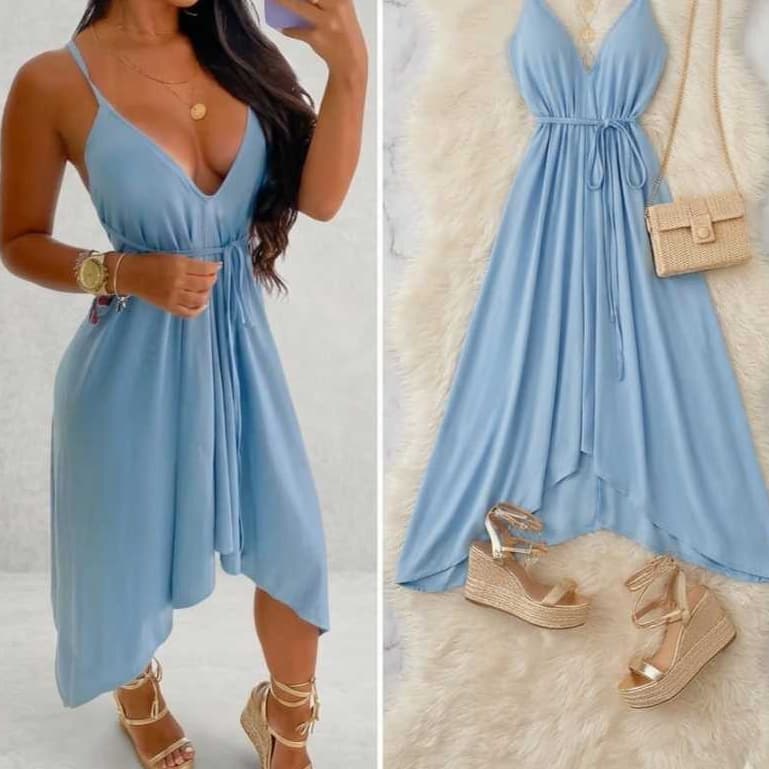 Vestido Feminino Midi Envelope Tecido Duna Premium Casual Festa Não Amassa Amarração Versátil Veste 38 ao 44