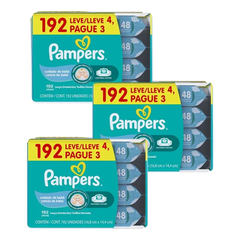 Pampers Lenços Umedecidos Cuidado De Bebê - 192 - Kit com 3