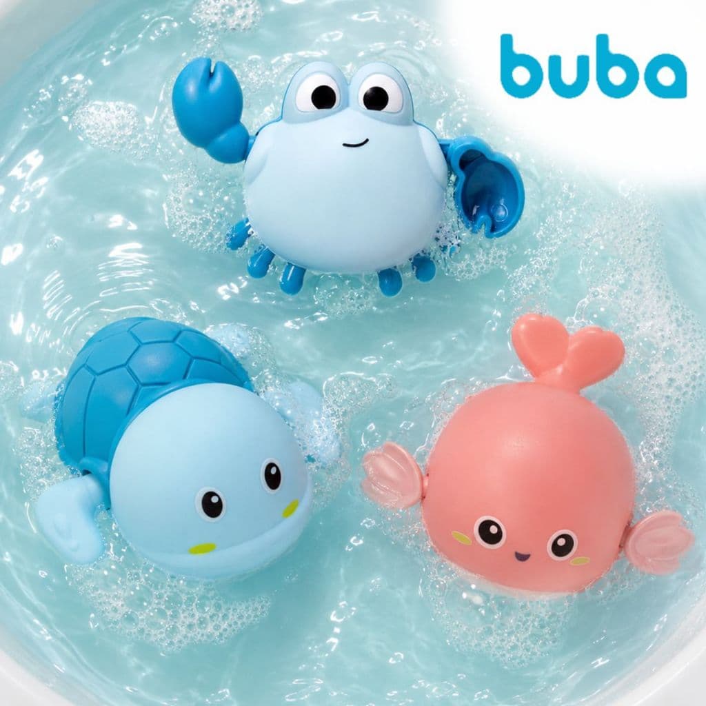 Brinquedo de Banho a Corda Buba Bebê Tartaruguinha Que Nada Sozinha Baleia Caranguejo Banheira