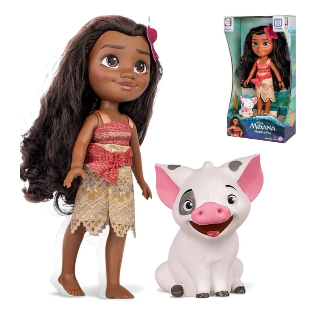 Boneca Cabelo Moana Pua Articulada Criança Presente Disney