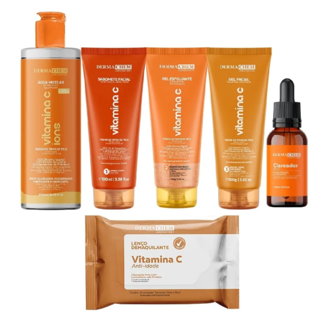 Kit Vitamina C Dermachem Anti Idade Clareador Facial Completo Para Todos os Tipos de Pele