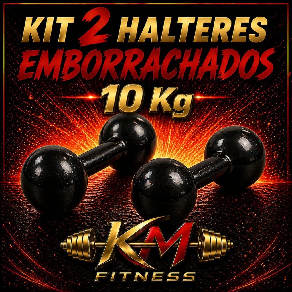 Kit 2 Halteres Emborrachados Preto 10 Kg Ferro Fundido Academia Treino Musculação Fitness (2X10KG)